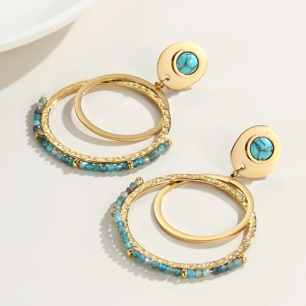 18K Gold Plated Fashion Earrings With Turquoise Natural Stone 18K Gold Plated Fashion Earrings With Turquoise Natural Stone